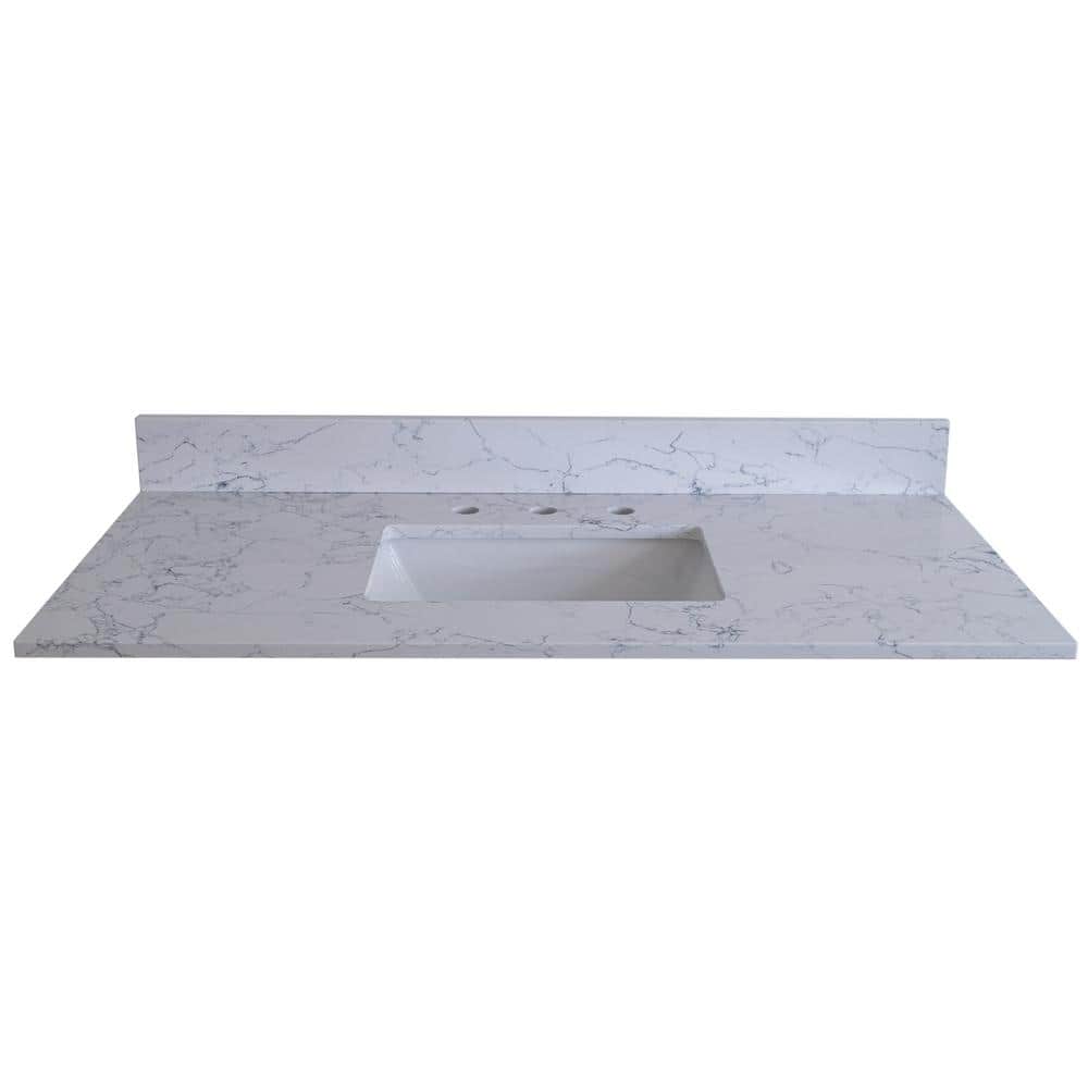 37 in. W x 22 in. D Engineered Stone Composite Vanity Top in White with Whi