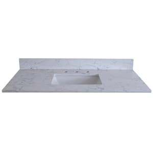 37 in. W x 22 in. D Engineered Stone Composite Vanity Top in White with White Rectangular Single Sink - 3 Hole