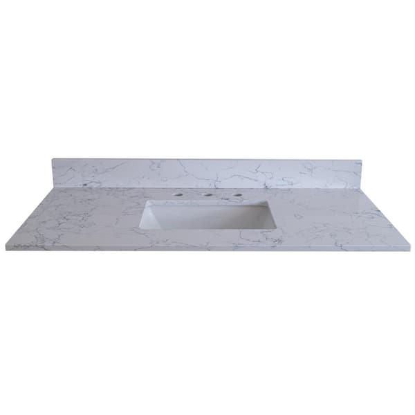 Boyel Living 37 in. W x 22 in. D Engineered Stone Composite Vanity Top in White with White Rectangular Single Sink - 3 Hole