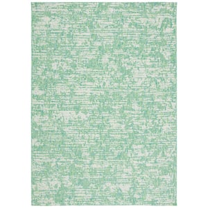 Courtyard Green Blue/Ivory 4 ft. x 6 ft. Distressed Abstract Indoor/Outdoor Patio  Area Rug