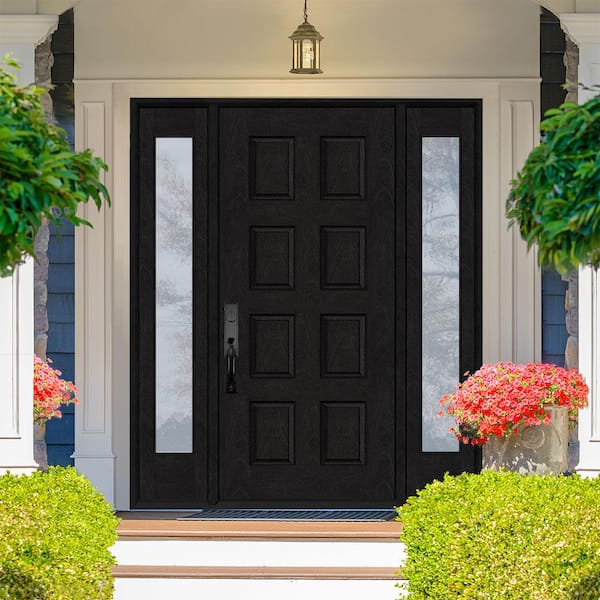 Regency 64 in. x 80 in. 8-Panel LHOS Onyx Stain Mahogany Fiberglass Prehung Front Door w/Dbl 12in.Sidelites
