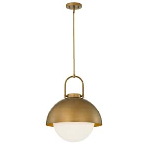 1-Light Gold Finish Modern Pendant Light Fixture with Opal Glass Shade for Dining Room or Kitchen Island