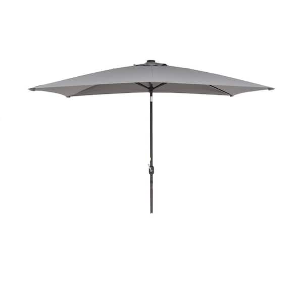 Unbranded 10 ft.x 7 ft. Rectangle Solution-Dyed Fabric Aluminum Market Patio Umbrella in Gray with Frosted Solar LED Light