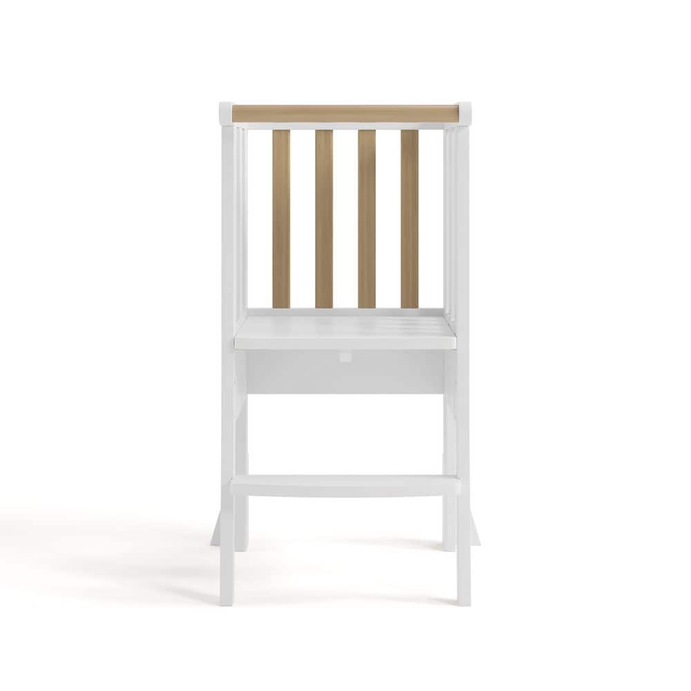 White and Driftwood Foldable Wooden Toddler Step Stool