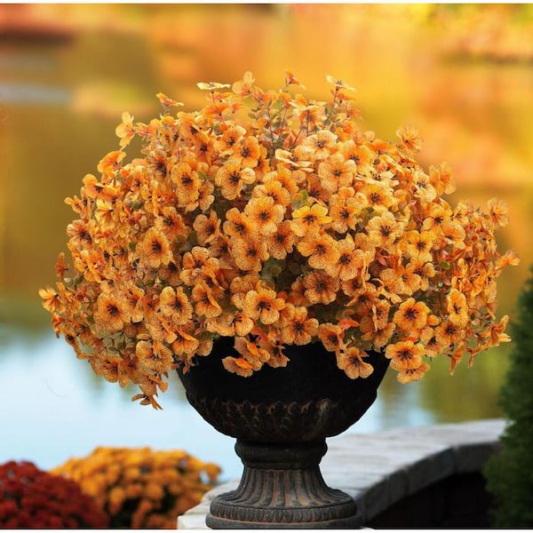 13.5 in. Fall Orange Yellow Indoor/Outdoor Artificial Daisy Flower