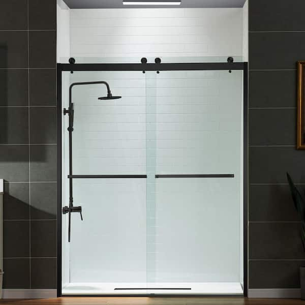 60 in. W x 76 in. H Double Sliding Frameless Shower Door in Matte Black with 3/8 in. (10 mm) Clear Tempered Glass