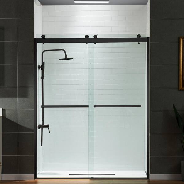 WOODBRIDGE 60 in. W x 76 in. H Double Sliding Frameless Shower Door in Matte Black Finish with 5/16 in. Clear Glass