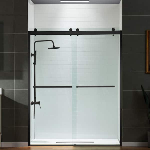 WOODBRIDGE 60 in. W x 76 in. H Sliding Frameless Shower Door in Matte Black Finish with 5/16 in. Clear Glass
