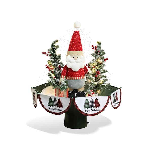 31.49 in. H Animated Musical Snowing Christmas Trees and Santa Decor with LED Lights