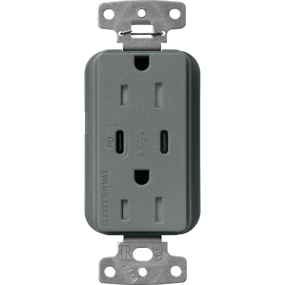 Claro 15 Amp Tamper Resistant USB Type C Duplex Receptacle, Decorator Style Outlet, Satin Finish, SCR-15-CCTR-SL, Gray price history on PriceWatchPro