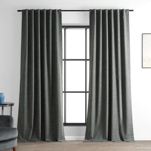 Exclusive Fabrics & Furnishings Dark Grey Gray Performance Linen 50 in. W x 84 in. L Rod Pocket Hotel Blackout Curtain (Single Panel)