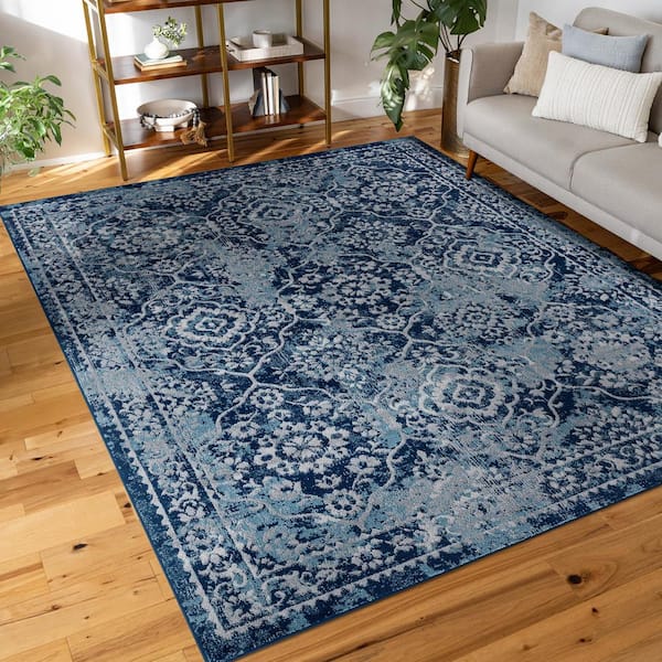 Diamond Damask Blue 5 ft. x 8 ft. Indoor Area Rug