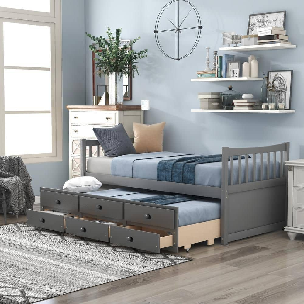 Harper And Bright Designs Gray Twin Size Wood Daybed With Trundle And 3 Drawers Lp000141eaa The 