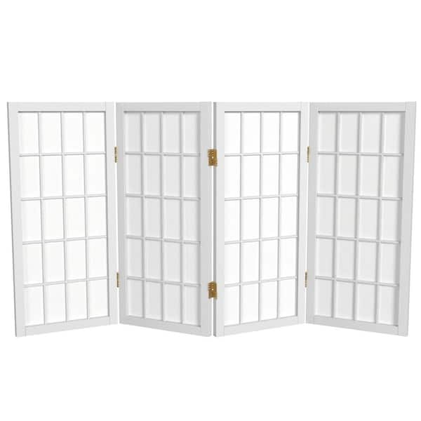 Oriental Furniture 2 ft. Short Desktop Window Pane Shoji Screen - White - 4 Panels