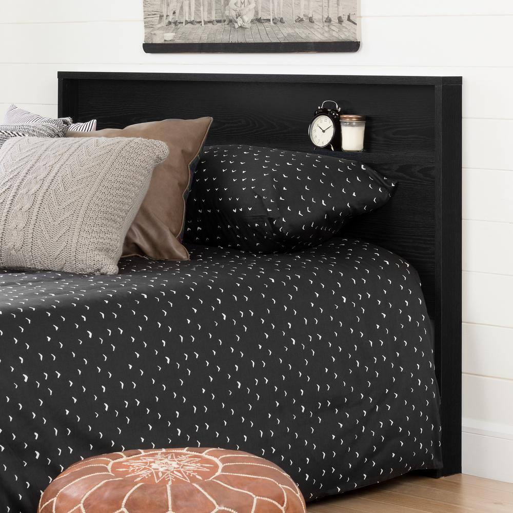 Black Oak Full/Queen Headboard with Storage Shelf