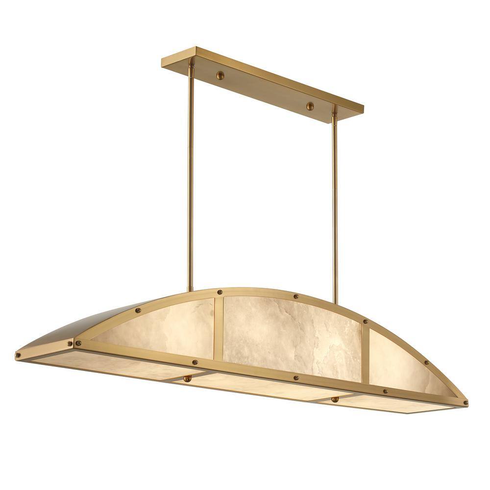 Legacy Warm Brass 4-Light Linear Chandelier with Alabaster Shade