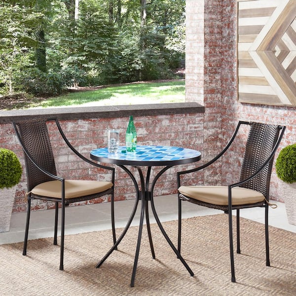 Homestyles Larimer Blue And Black Round Metal Outdoor Bistro Table 5600 34 The Home Depot - Patio Bistro Set Metal