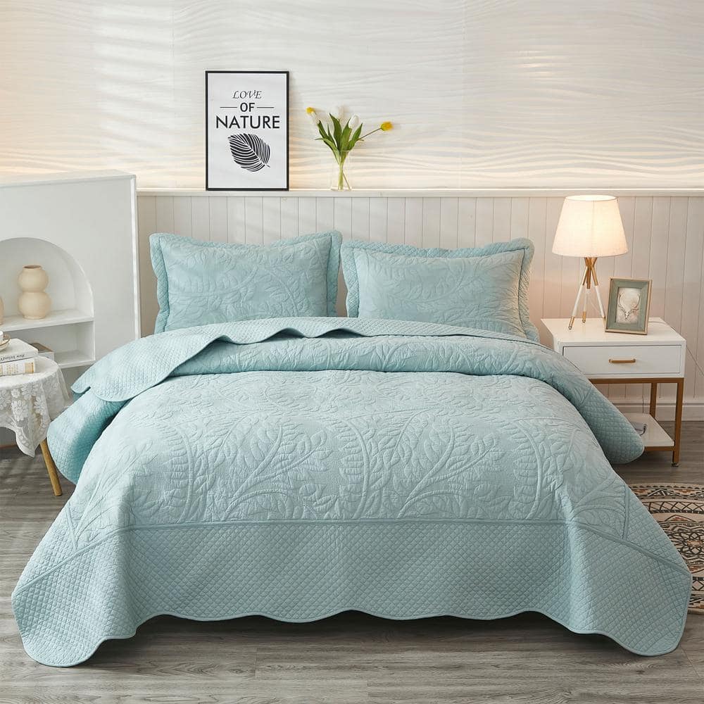 King Green Cotton Quilted Floral Bedding Set