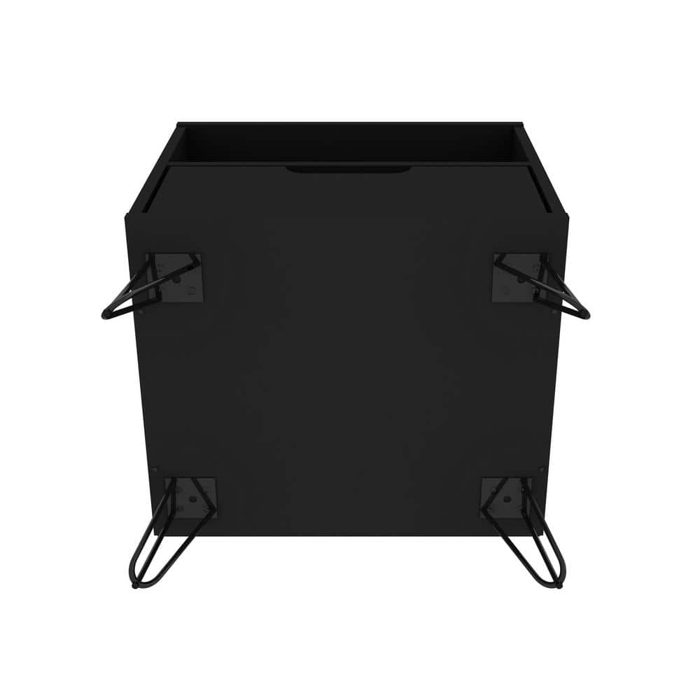Rockefeller Black MDF 1-Drawer Nightstands with Metal Legs, Set of 2