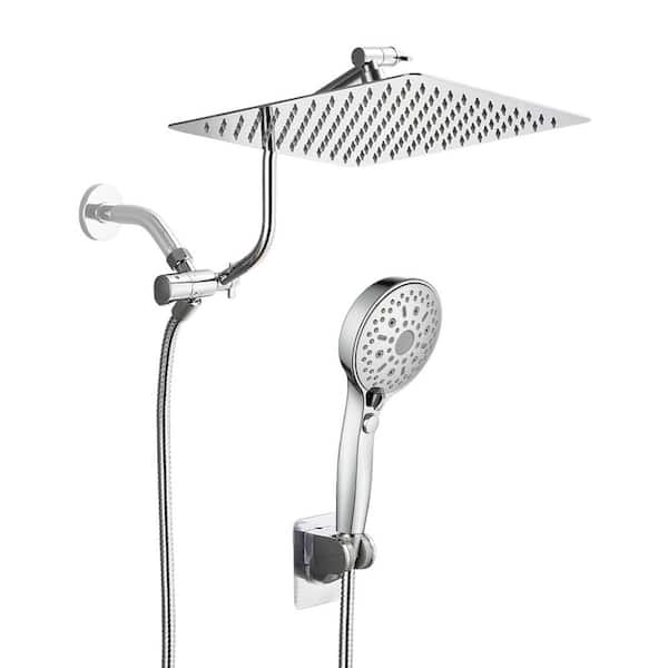 Rain Shower Head Kits 12-Spray with 1.8 GPM 12 in. Wall Mount Dual Shower Heads and Handheld Shower Head in Chrome