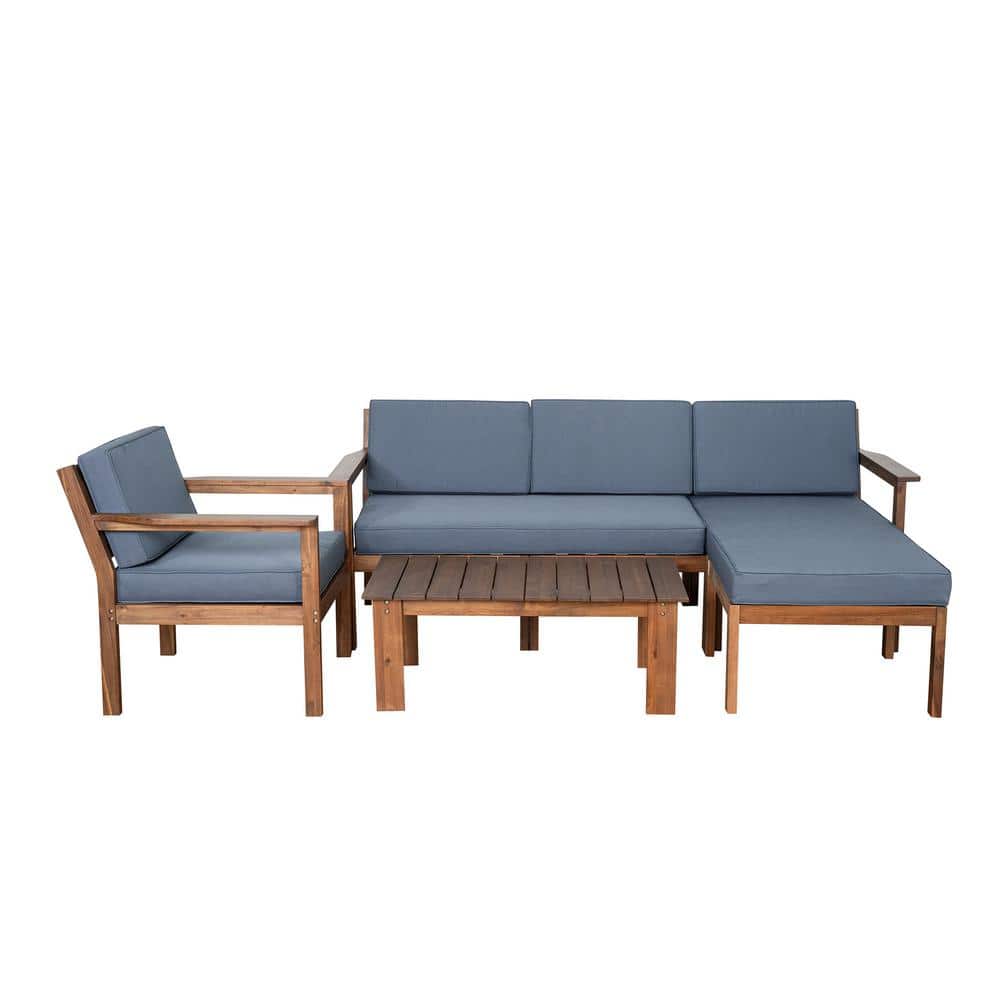 Brown Acacia Wood Outdoor Sectional Sofa Set with Gray Cushions and Table for Gardens, Backyards, Balconies (4-Piece) price history on PriceWatchPro