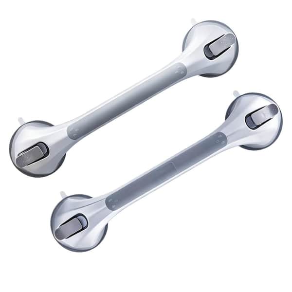 2-Pack 16.8 in. L x 3.7 in. W x 3.2 in. H Shower Grab Bars with Suction Handles for Bathtub and Shower, Silver