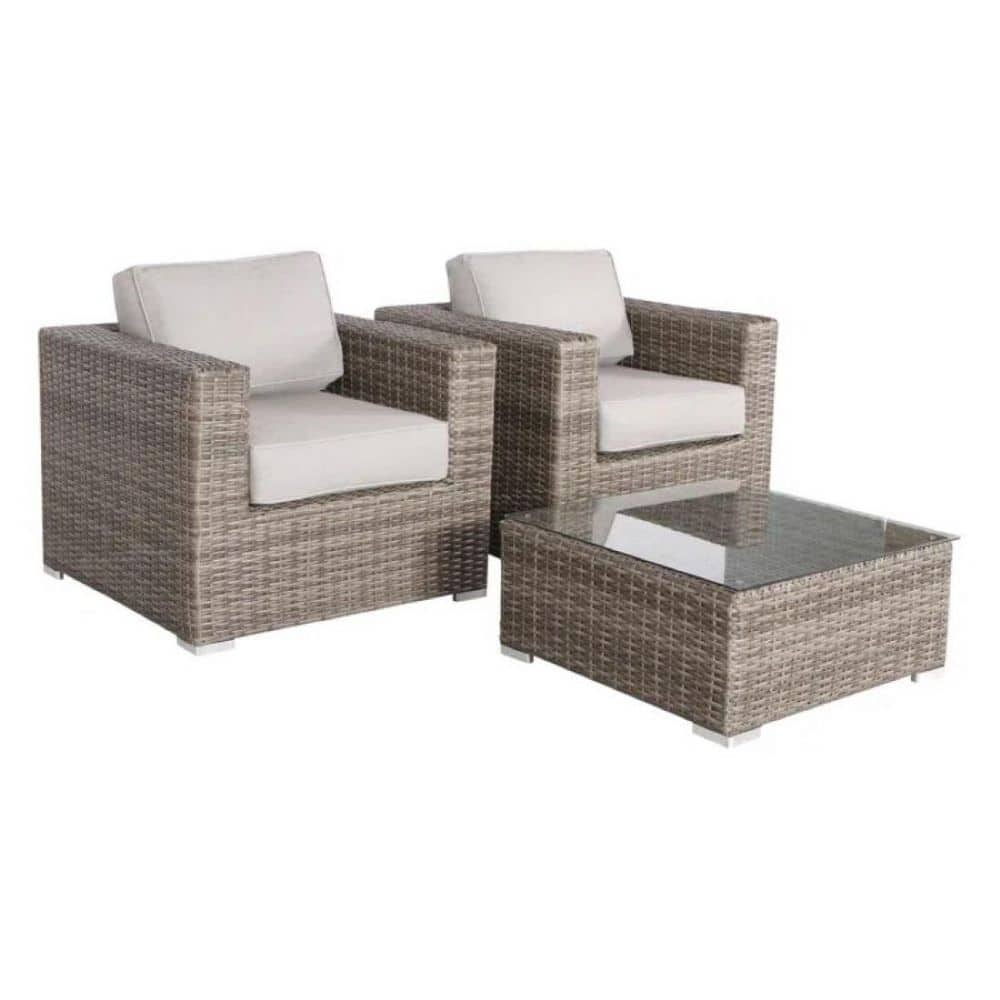 3-Piece Wicker Patio Conversation Seating Set with White Cushions, Outdoor Sectional Seating Set for Garden, Backyard price history on PriceWatchPro