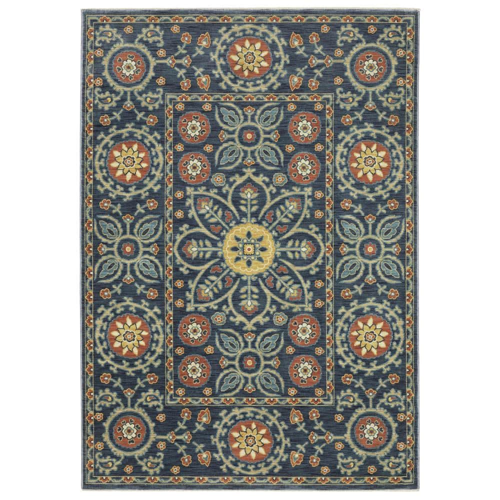 Fleetwood Blue Doormat 3 ft. x 5 ft. Oriental Floral Medallion Polypropylene Fringe Edge Indoor Area Rug price history on PriceWatchPro