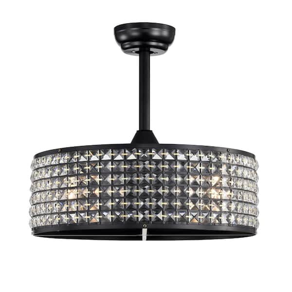 LINJO 20.67 in. 4-Light Smart Indoor Matte Black Crystal Cage Ceiling Fan with Light Kit and Remote Control