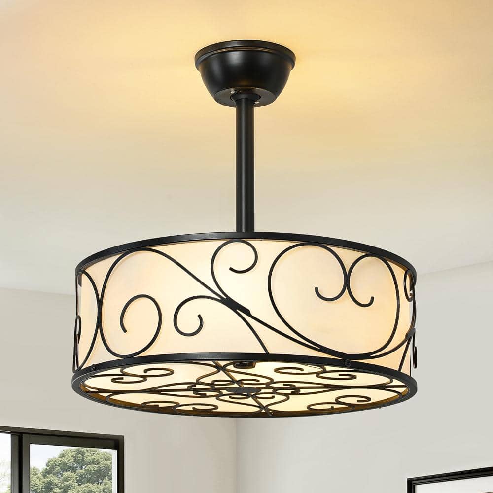 19 in. Indoor Black Wrought Iron Scroll Pattern Downrod Ceiling Fan with Light and Remote, 6-Speed Reversible Motor price history on PriceWatchPro