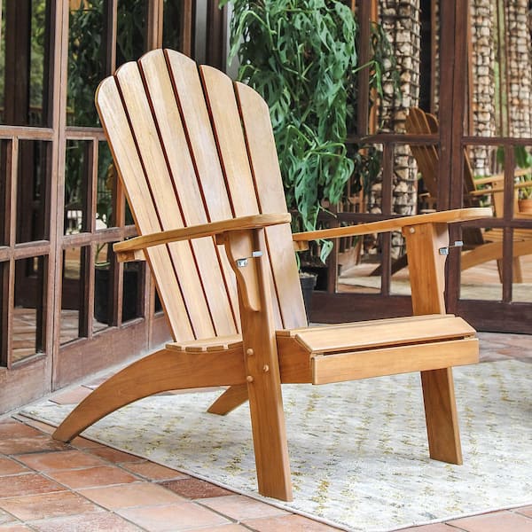 Cambridge Casual Miller Outdoor Unfinished Teak Wood Adirondack Chair with Cup Holder in Natural Teak