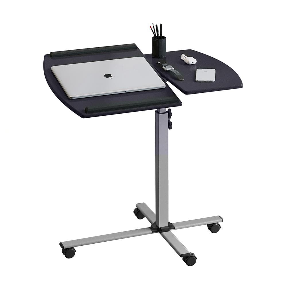 Graphite Adjustable Height Rolling Laptop Cart with Wood Top