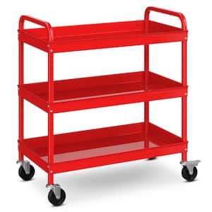 3-Tier Metal Utility Cart 400 lbs. Storage Service Trolley Tool Storage in Red