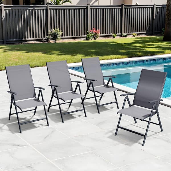 Crestlive Products Metal Foldable Adjustable Back Outdoor Dining Chair in Gray (4-Pack)
