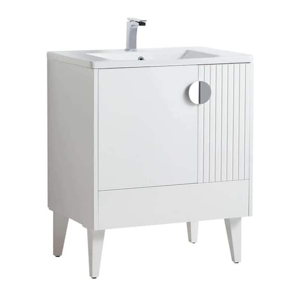 FINE FIXTURES Venezian 30 in. W x 18.11 in. D x 33 in. H Bathroom Vanity Side Cabinet in White Matte with White Ceramic Top