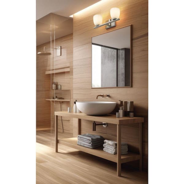 Naya 16 in. 2 Light Brushed Nickel Vanity Light with Matte Opal Glass Shade