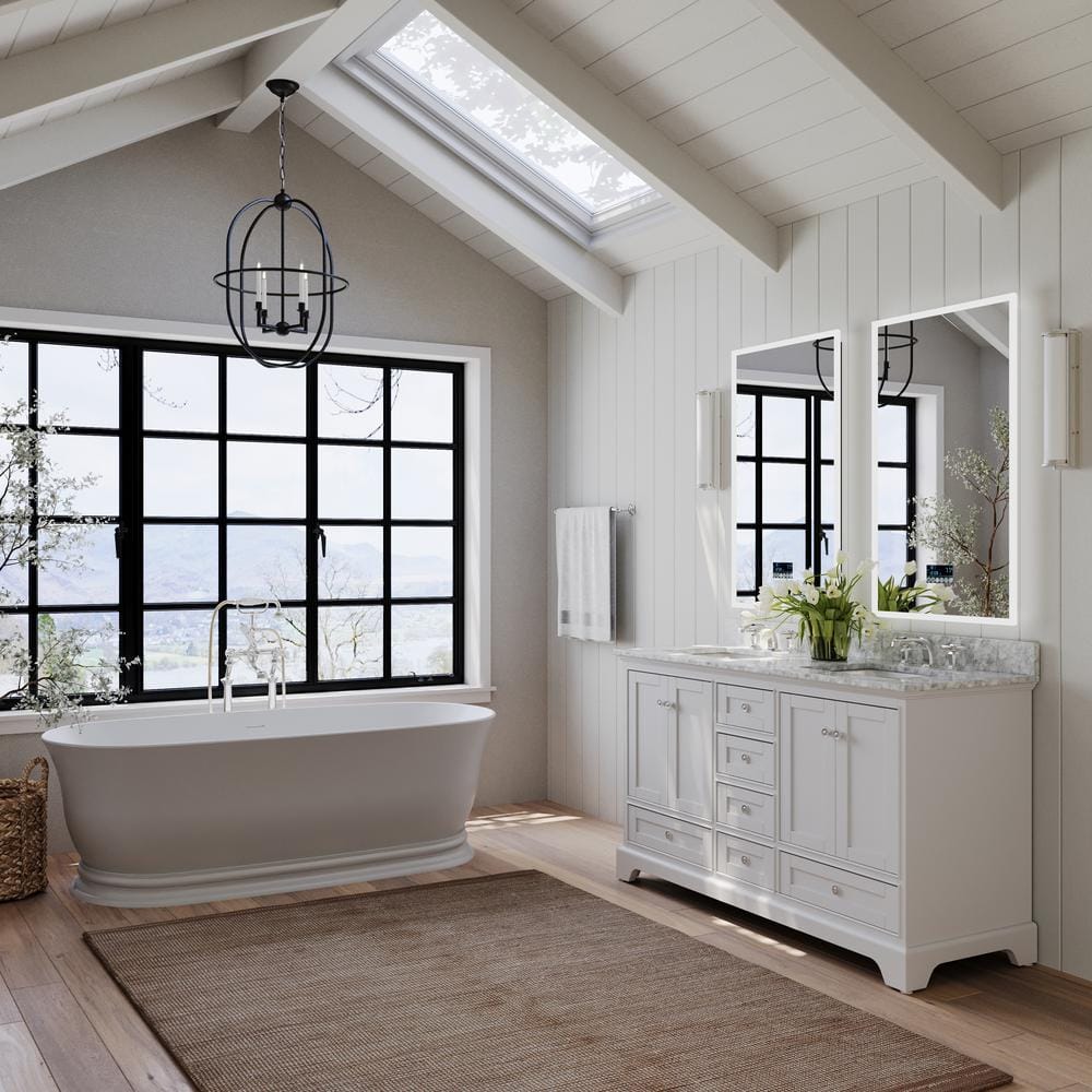 Audrey 60" White Wood Bathroom Vanity Set with Marble Top