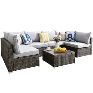 Maire Gray 7-Piece Wicker Outdoor Patio Conversation Sofa Seating Set with Light Gray Cushions