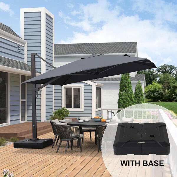 11 ft. Square Large Outdoor Aluminum Cantilever 360-Degree Rotation Patio Umbrella with Base, Gray
