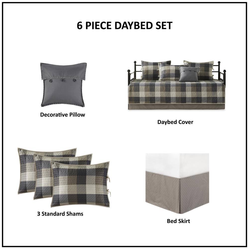 Neutral Plaid Reversible Polyester Daybed Cover Set
