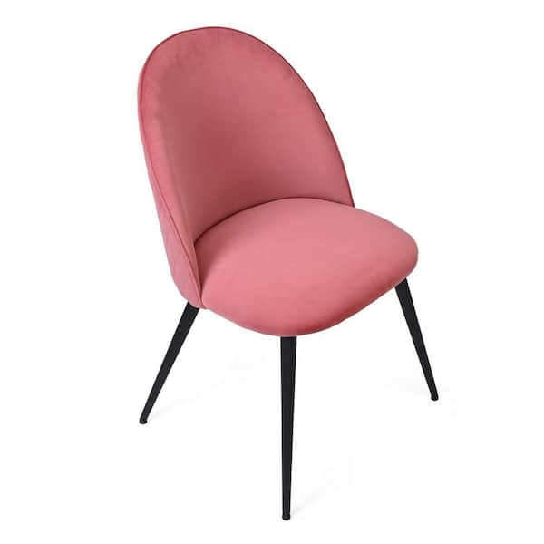 Pink Velvet Dining Chair with Metal Black Legs Set of 2