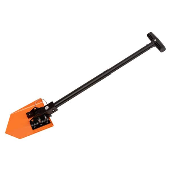 Delta Compact Collapsible Shovel Carbon Steel Blade, 23 in. Aluminum Handle for Camping and Off-Road Use Signal Orange
