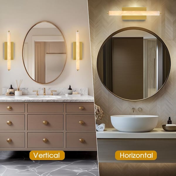 25 in. 1-Light Integrated LED Alabaster Wall Sconce, Brass Bathroom Sconces, Wall Lighting for Living Room, Bedroom