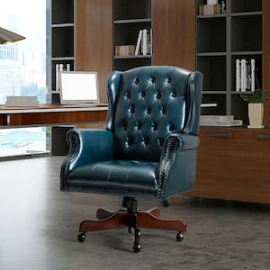 Micaela Turquoise Swivel Executive Chair with Nailhead Trim