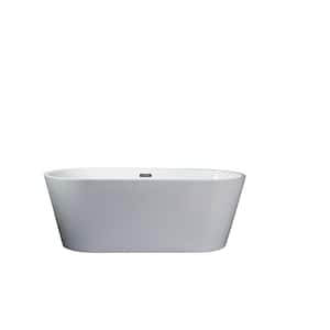 Melina 63 in. Freestanding Acrylic Flatbottom Bathtub in White with Chrome Drain