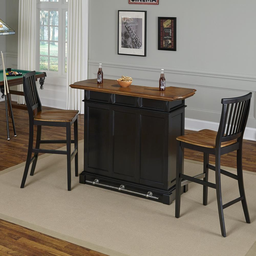 Americana Black and Oak Hardwood Bar with Adjustable Shelves