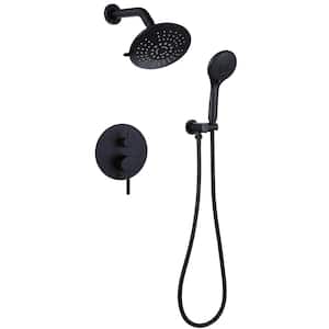 2-Spray Single Handle Round Hand Shower and Fixed Shower Head Combo Shower Faucet in Matte Black (Valve Included)