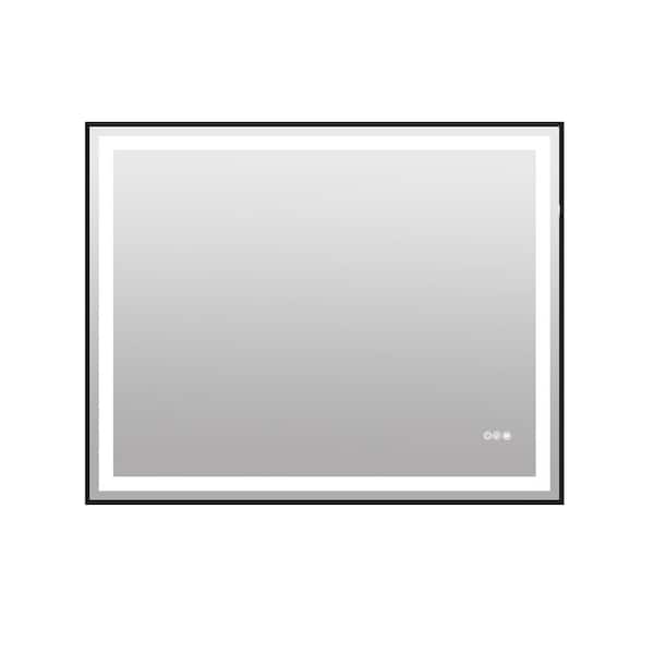 40 in. W x 32 in. H Rectangular Framed Wall Mount LED Light Bathroom Vanity Mirror in Black