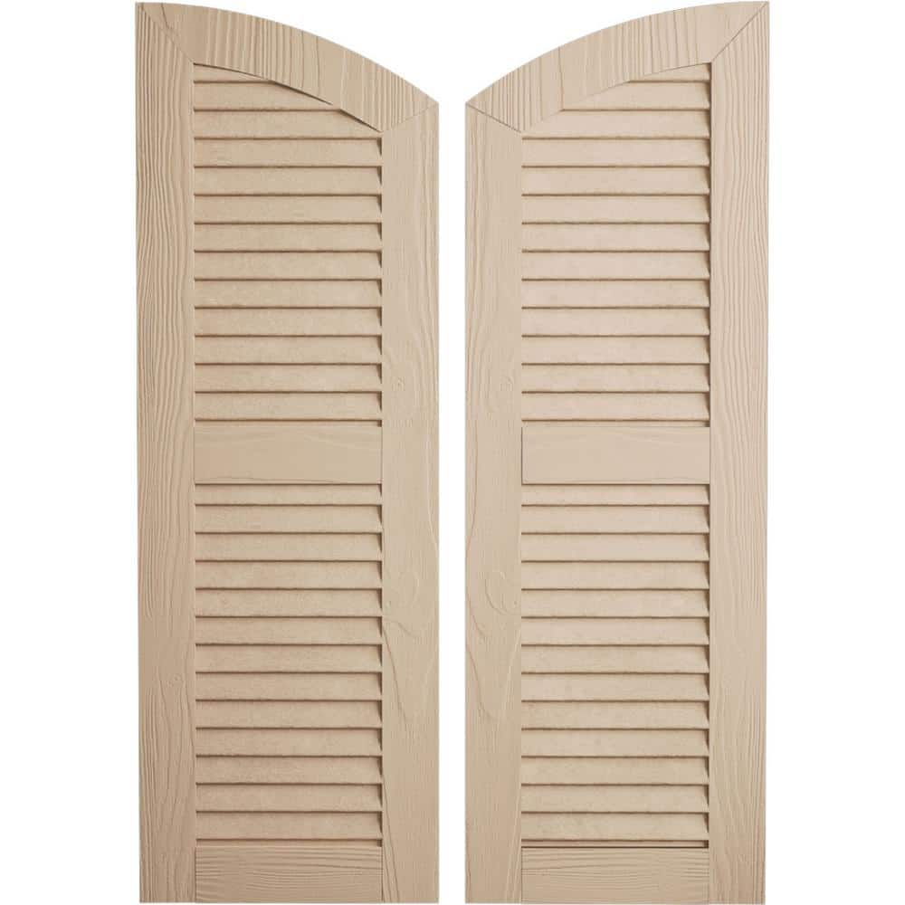 18 x 88 in. Timberthane Polyurethane Sandblasted 2-Equal Louvered with Elliptical Top Faux Wood Shutters Pair in Primed price history on PriceWatchPro