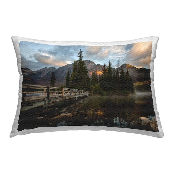 Stupell Industries Sunlit Lake Bridge Multi-Color Rectangular Outdoor Throw Pillow